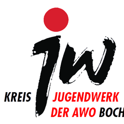 Logo AWO Kreisjugendwerk Bochum: ein großes jw in schwarz wird eingerahmt von roten und schwarzen Schriftzügen.