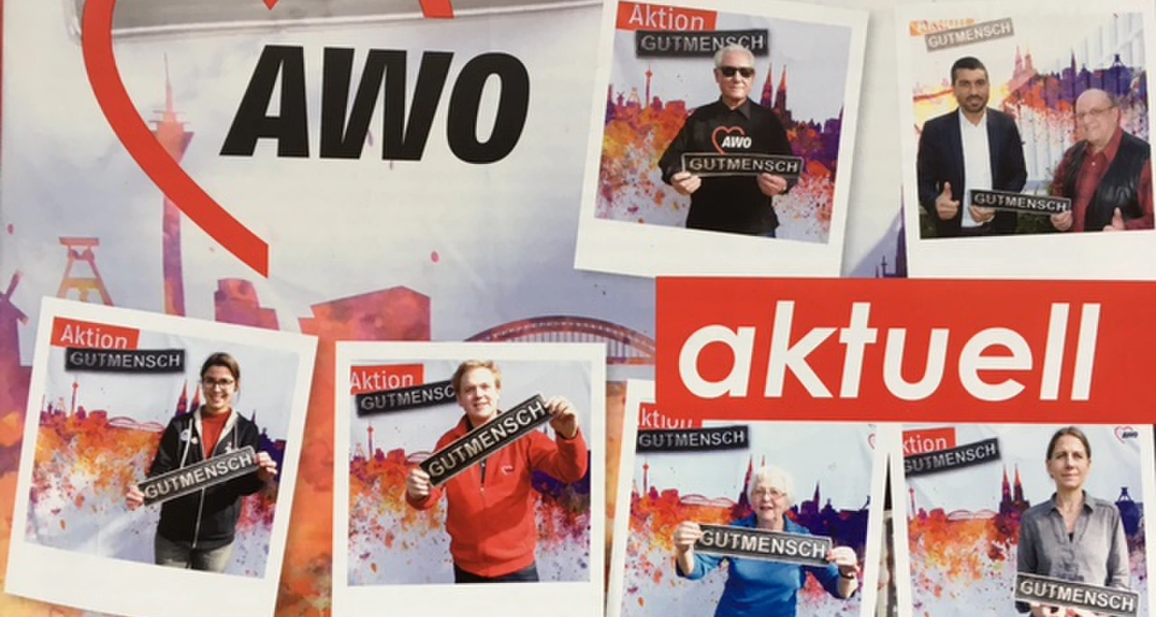 Titelbild der 1. Ausgabe 2017 - AWO aktuell zeigt Fotos von Menschen mit dem Schild "Gutmensch".