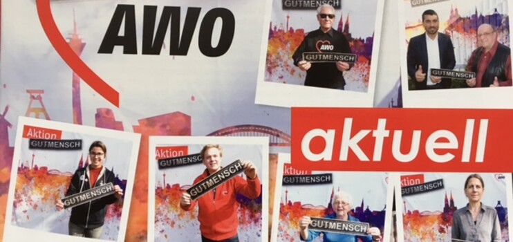 Titelbild der 1. Ausgabe 2017 - AWO aktuell zeigt Fotos von Menschen mit dem Schild "Gutmensch".