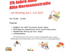 Einladung zum 25jährigen Jubiläum der Kita Hermannstraße - 01. Juli 2017, 15:00 Uhr, Programmablauf als Text und Bilder vom Angebot