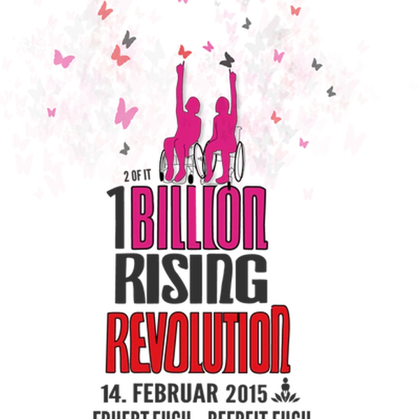 Logo One Billion Rising 2015 - Rollstühle symbolisieren den Aufruf an Frauen mit Einschränkungen