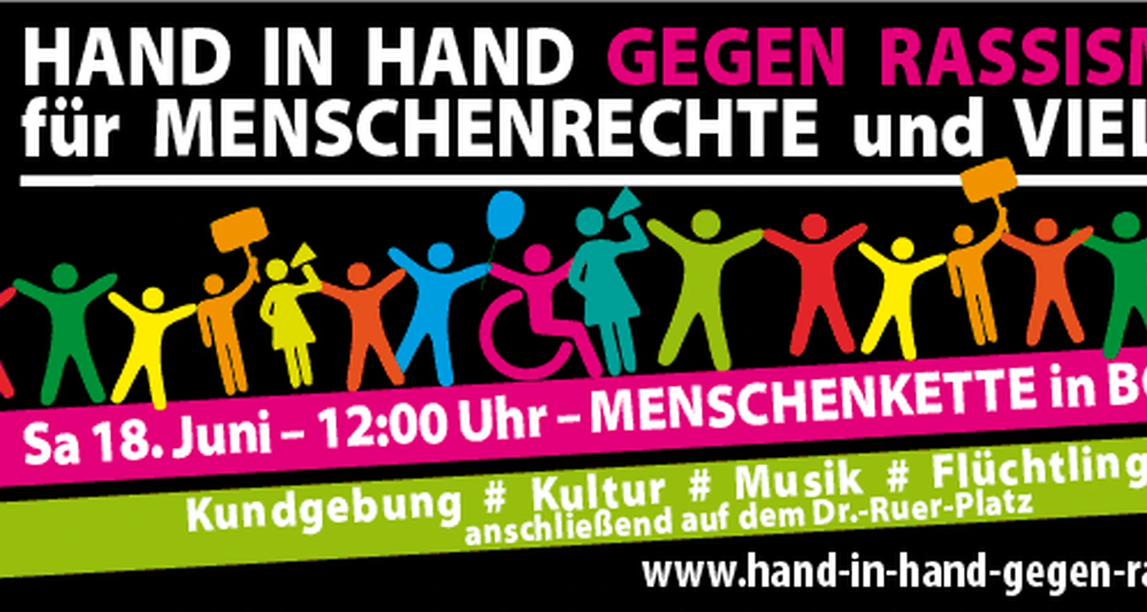Banner der Bündnisaktion Hand-in-Hand-gegen Rassismus