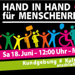 Banner der Bündnisaktion Hand-in-Hand-gegen Rassismus