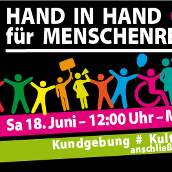 Banner der Bündnisaktion Hand-in-Hand-gegen Rassismus