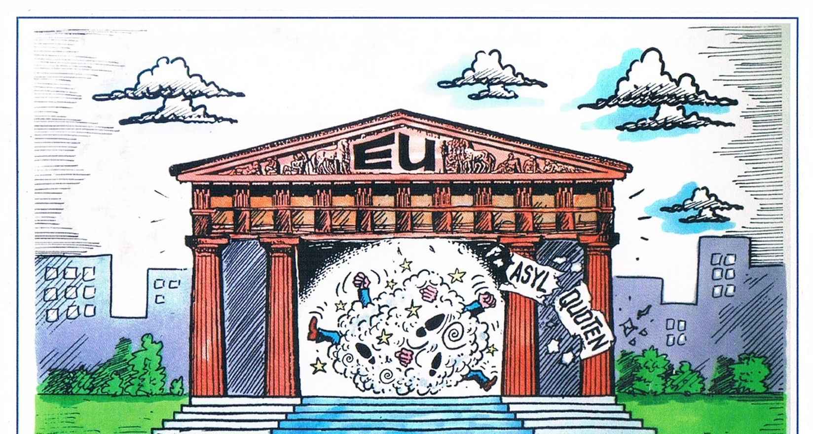 Karikatur von Waldemar Mandzel zu dem Thema Asyl-Quoten