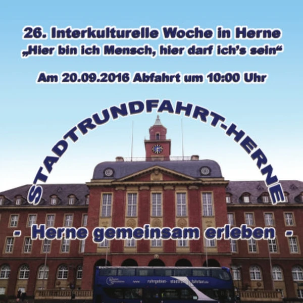 Ticket für eine Herner Stadtrundfahrt im Rahmen der Interkulturellen Woche. Motto: Hier bin ich Mensch, hier darf ich's sein