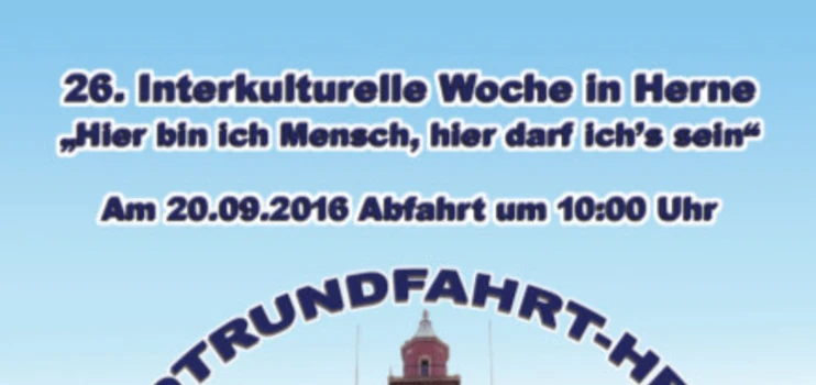 Ticket für eine Herner Stadtrundfahrt im Rahmen der Interkulturellen Woche. Motto: Hier bin ich Mensch, hier darf ich's sein
