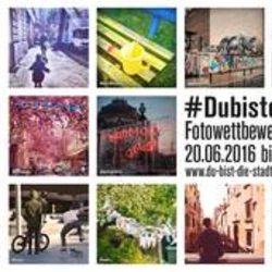 Fotocollage aus urbanen Bildern und Schriftzug Du bist die Stadt