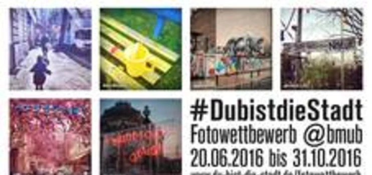 Fotocollage aus urbanen Bildern und Schriftzug Du bist die Stadt
